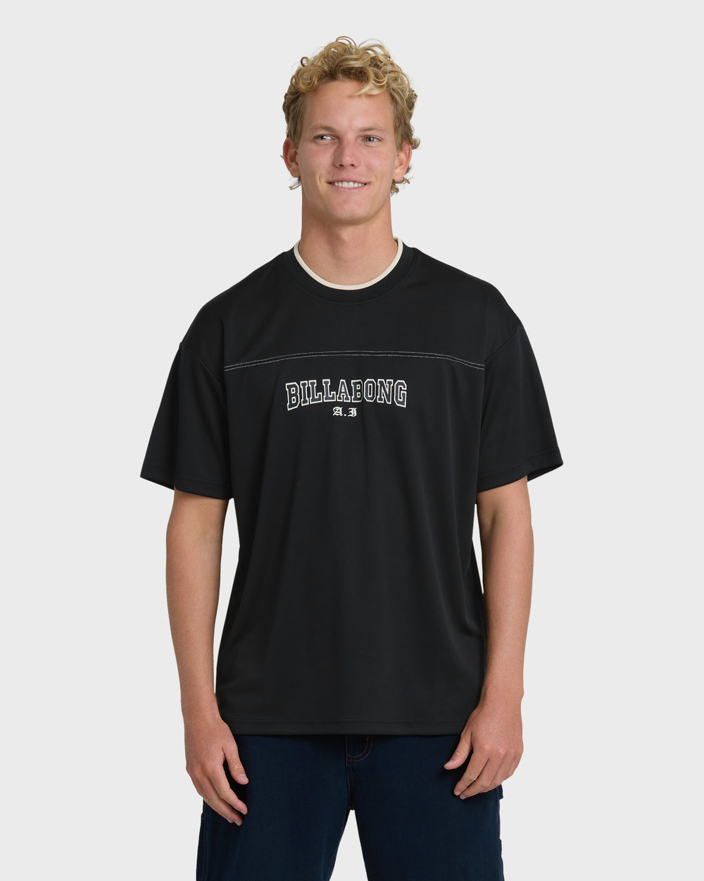 24A011610_BLK_OM-F.jpg A.I. Mesh Jersey Short Sleeve T-Shirt - Black - Image 1