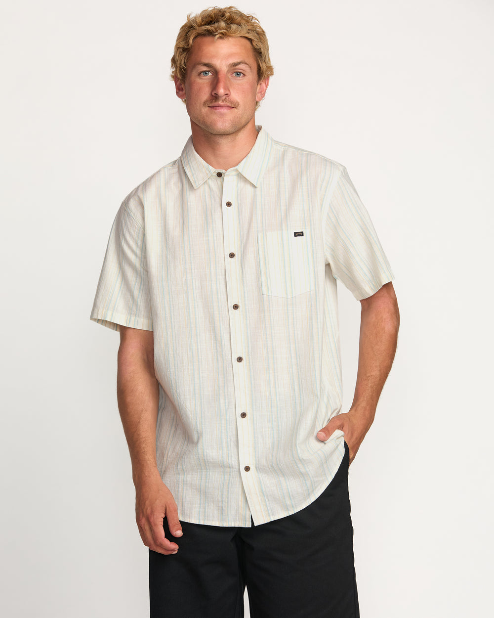 24A041503_OFW_OM-F.jpg All Day Stripe Short Sleeve Shirt - Off White - Image 1