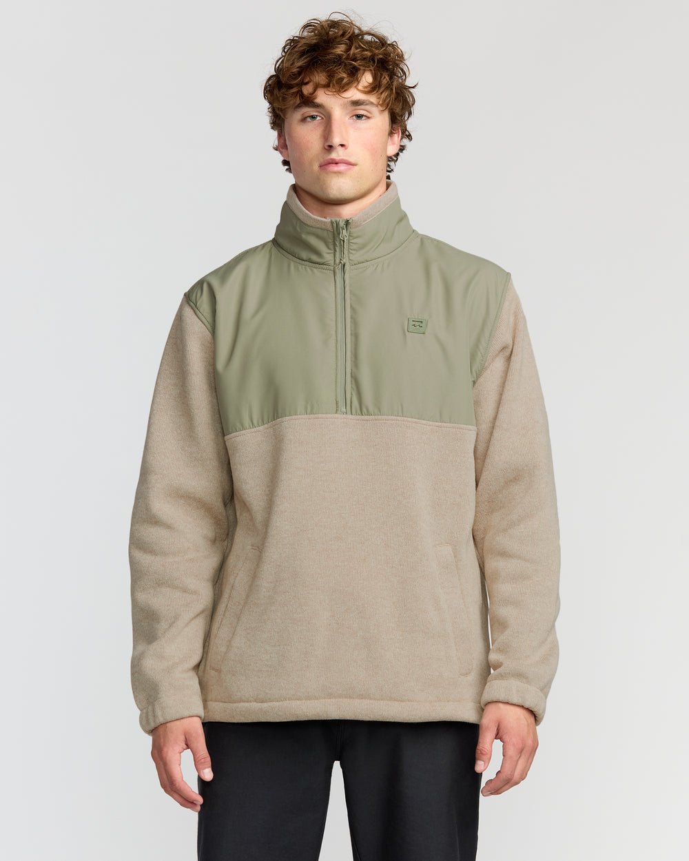 24A413503_SAN_OM-F.jpg Boundary Blocked Mockneck Sweatshirt - Sand - Image 1