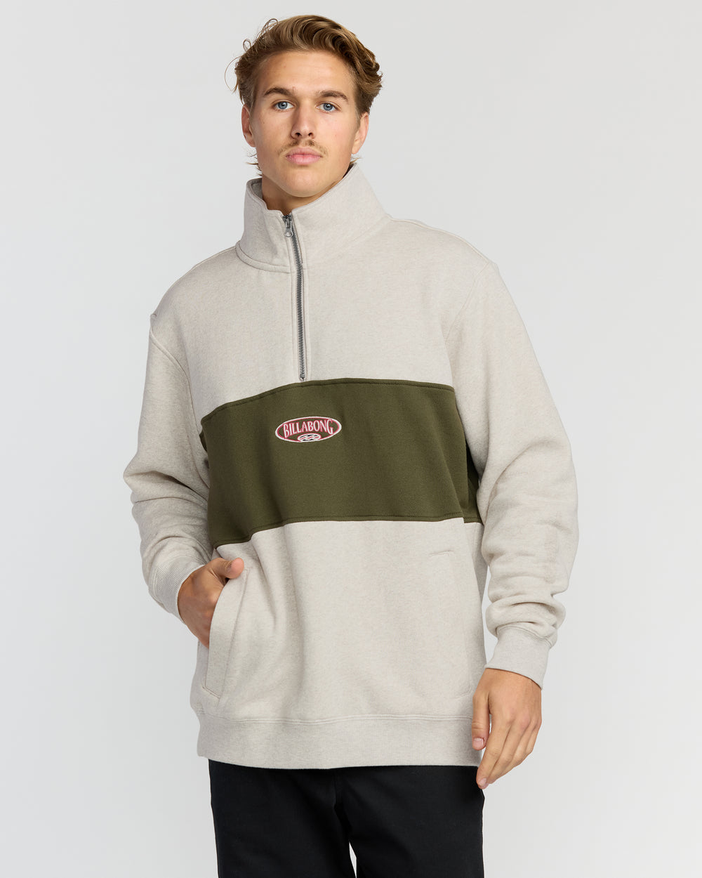 24A413504_SAE_OM-F.jpg Bad Dog 3/4 Zip Mockneck Sweatshirt - Sand Htr - Image 1