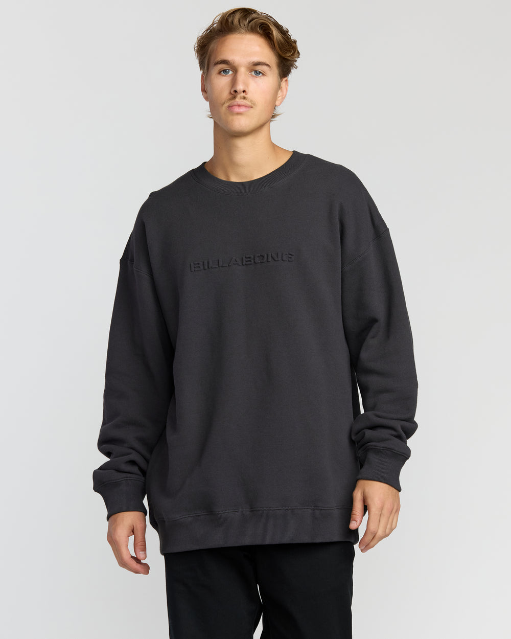 24A463503_BLK_OM-F.jpg Iconic Emboss Crewneck Sweatshirt - Black - Image 1
