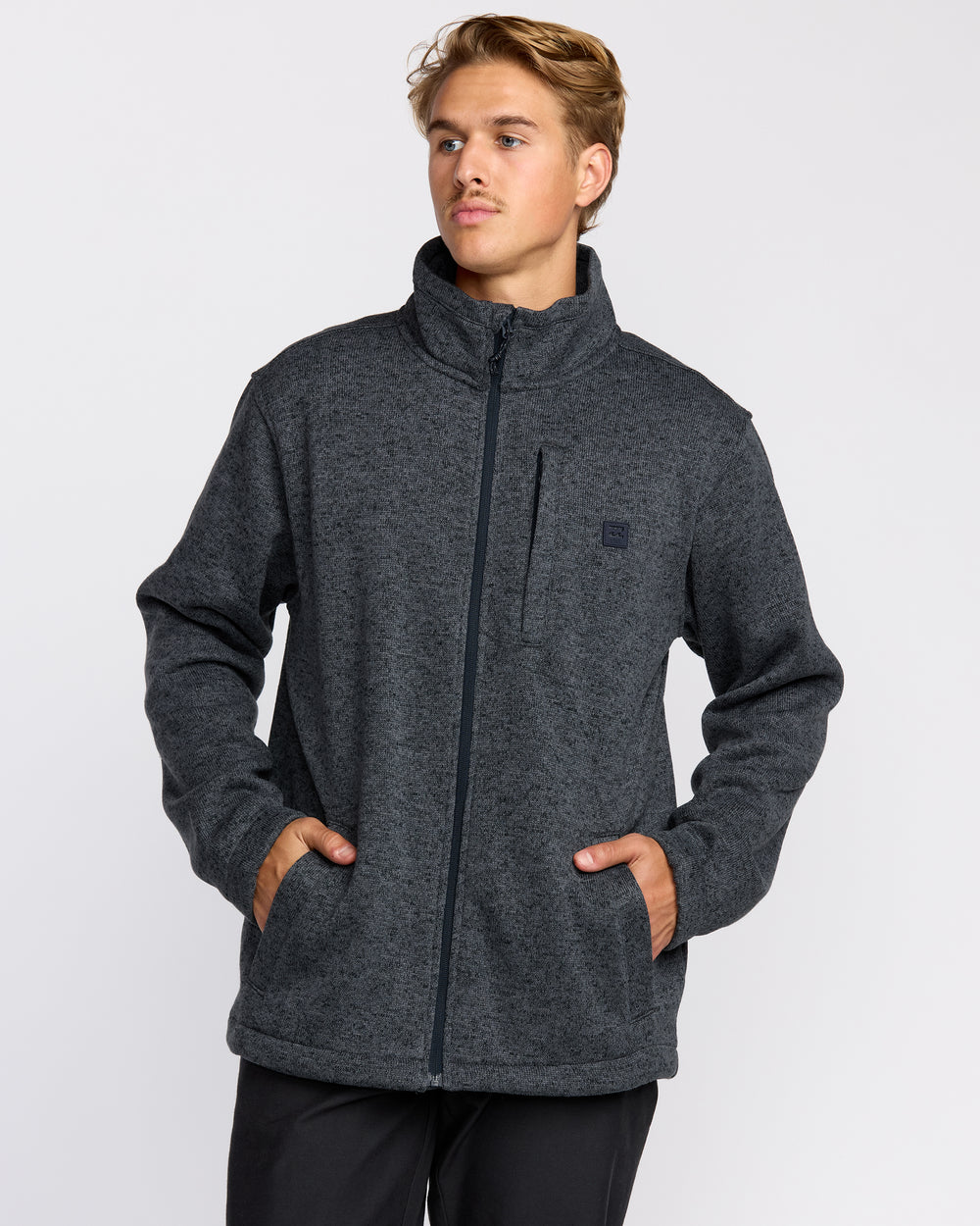 24A483502_NVY_OM-F.jpg Boundary Mock Neck Zip Sweatshirt - Navy - Image 1