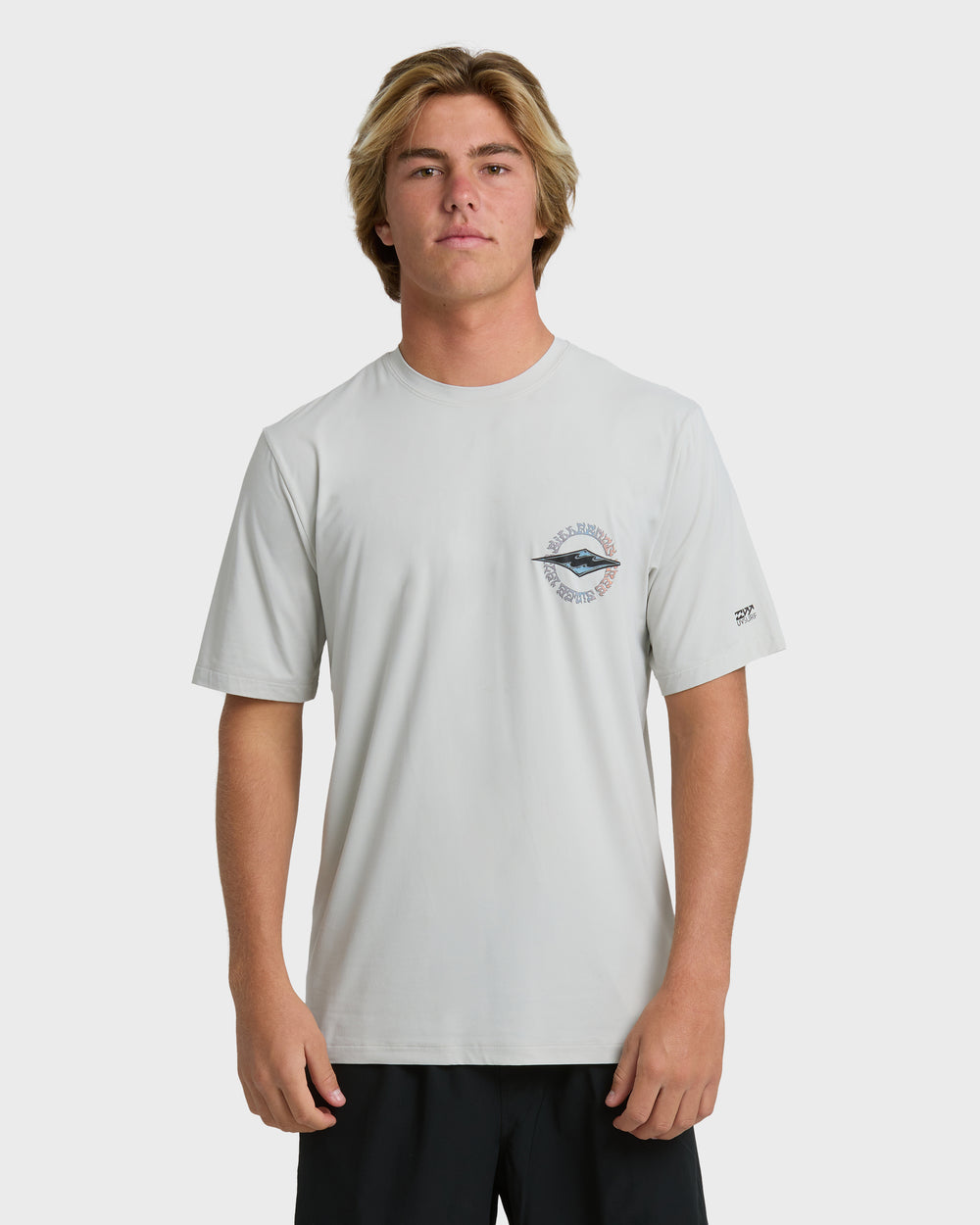 24AW011601_SLV_OM-F.jpg Hollow Diamond Loose Fit UPF 50 Short Sleeve Surf Tee - Silver - Image 1