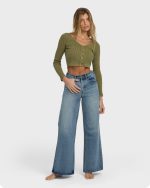 Free Fall High-Waist Denim Flare Pants - Atlantic Deep
