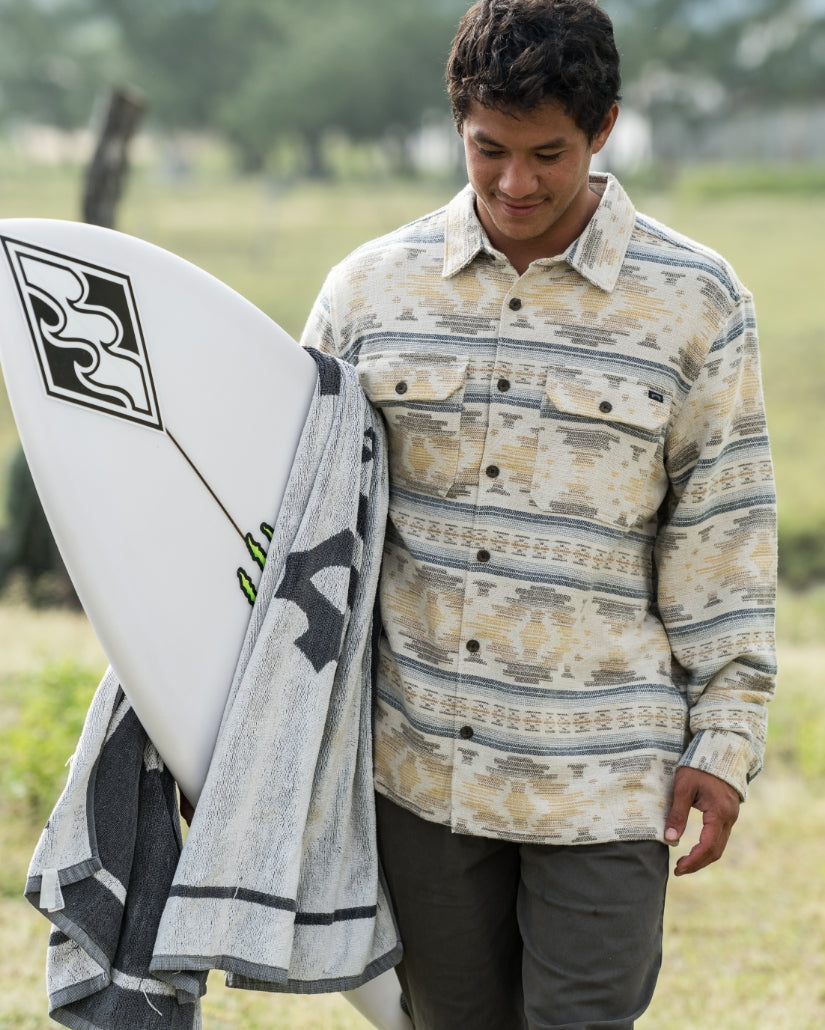 253PDP34.jpg Offshore Jacquard Long Sleeve Flannel Shirt - Sand - Image 1
