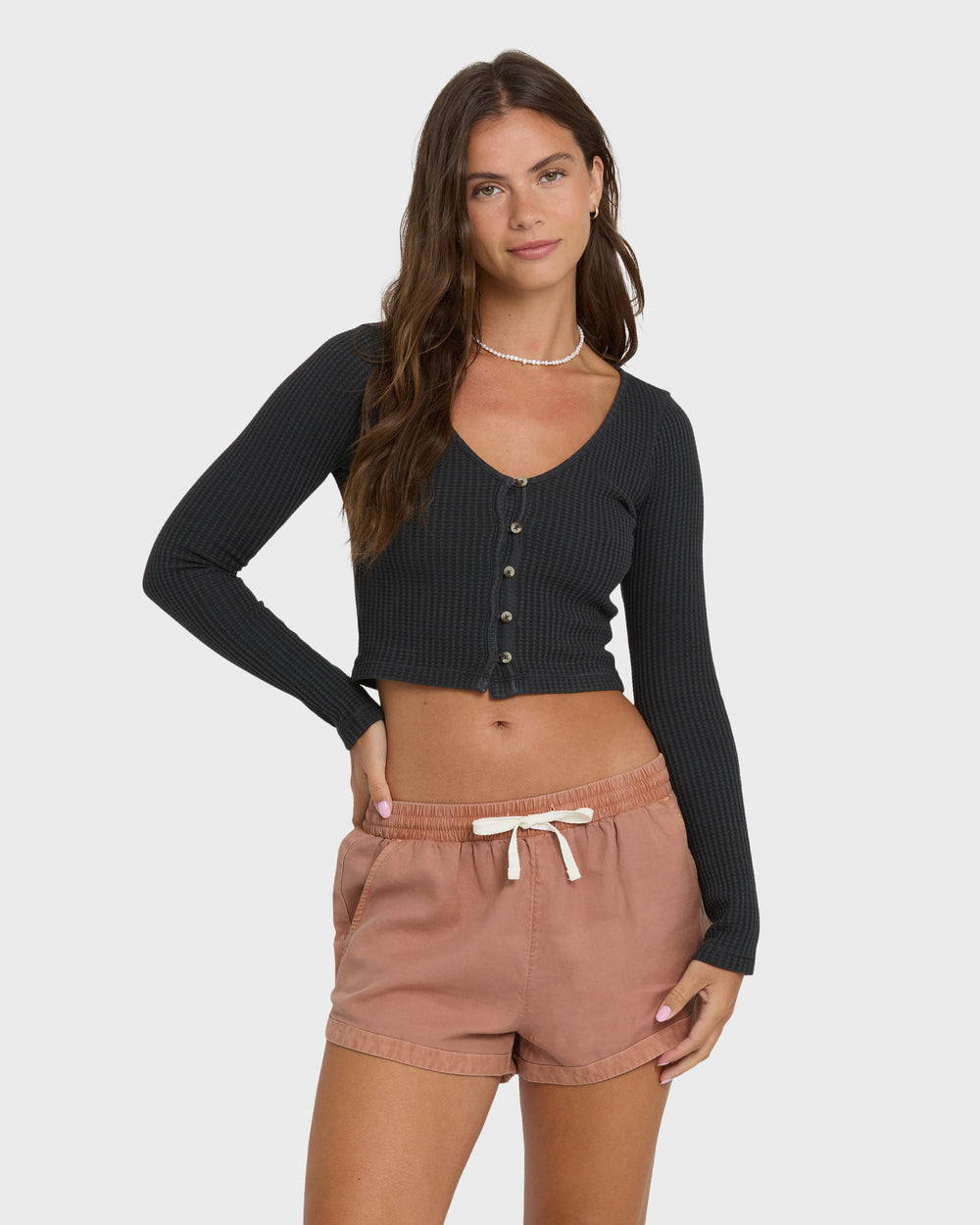 BL000150_SGA_OM-F.jpg Road Trippin Elastic Waist Woven Shorts - Sugar Almond - Image 1