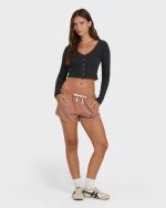 Road Trippin Elastic Waist Woven Shorts - Sugar Almond - Image 3