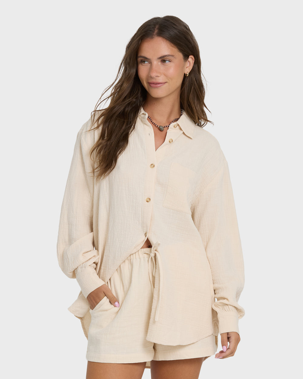 BL000153_DOV_OM-F.jpg Wanderer Long Sleeve Woven Shirt - Dove - Image 1