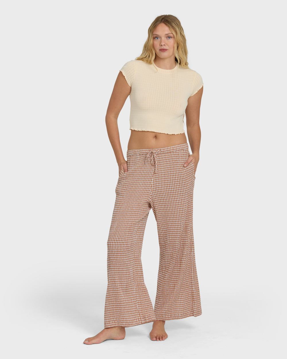 BL000163W_SGA_OM-F.jpg Wanderer Bitty Check Pants - Sugar Almond - Image 1