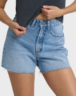 Riley Cut-Off Denim Shorts - Faded Indigo Fray - Image 5