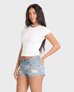 Get Low Denim Shorts - Light Wash Destroy - Image 3
