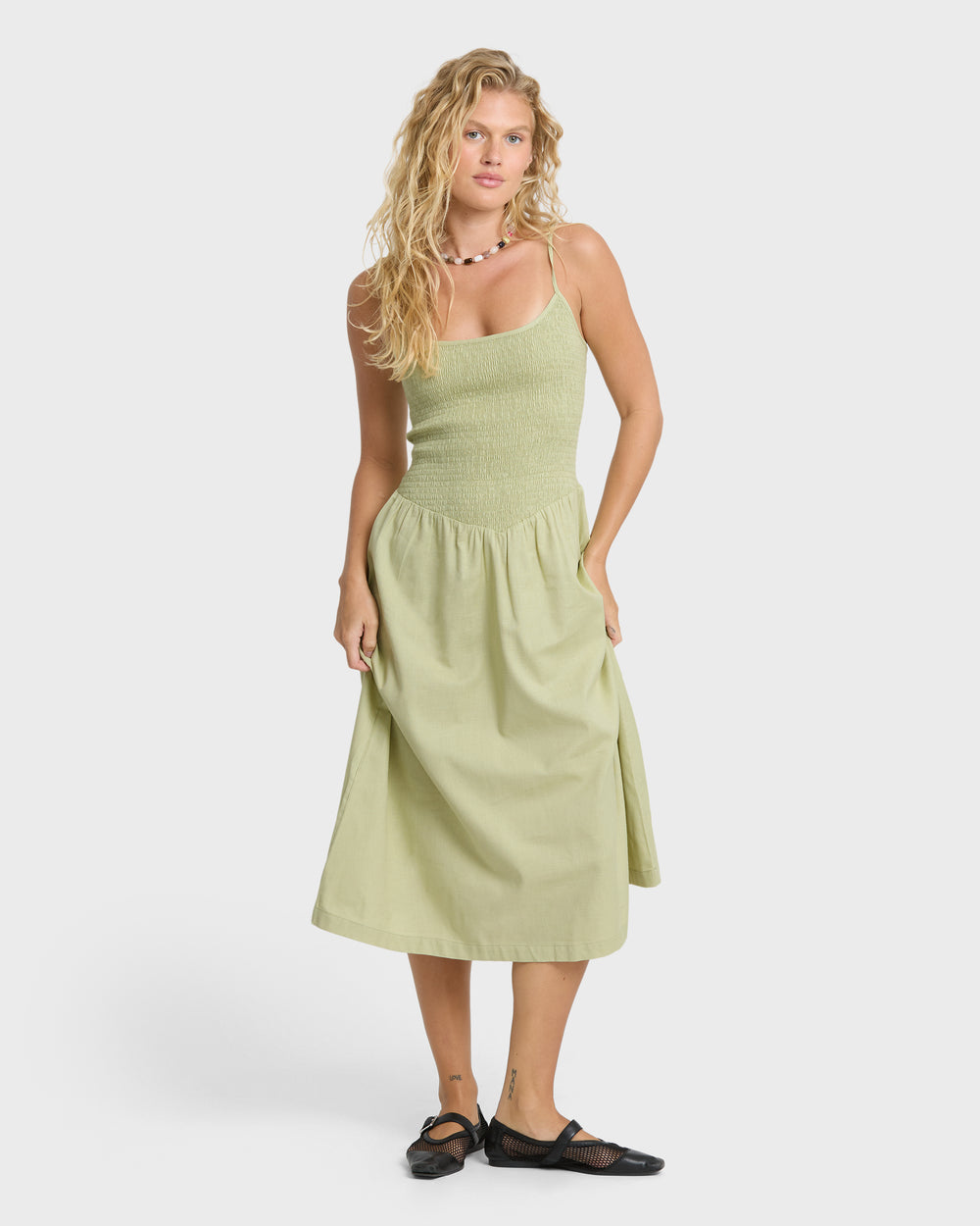 BL000185W_SMGR_OM-F.jpg Hidden Cove Midi Dress - Smoke Green - Image 1