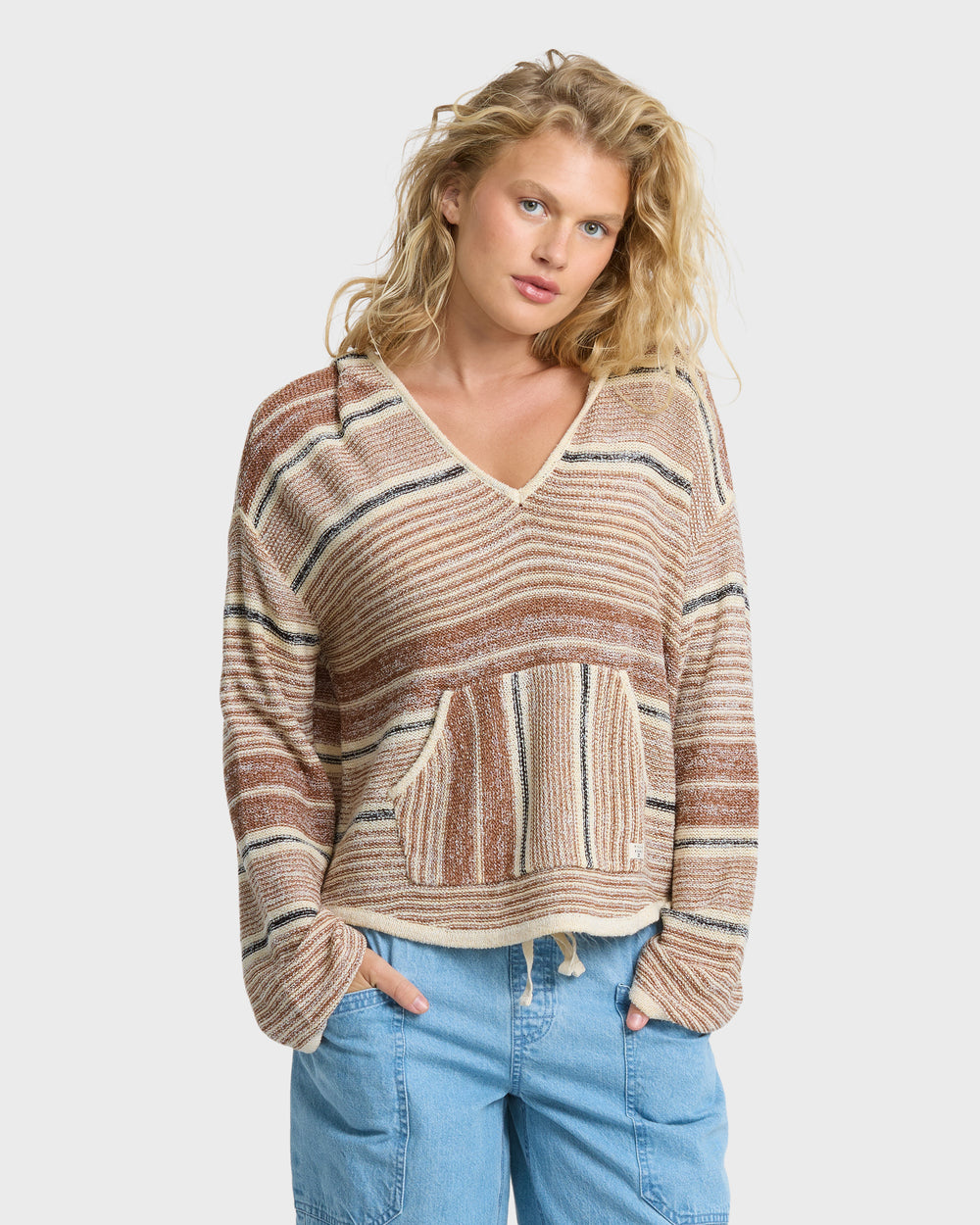 BL000199W_WBN_OM-F.jpg Baja Beach Hooded Sweater - White / Brown - Image 1
