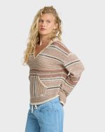 Baja Beach Hooded Sweater - White / Brown - Image 5
