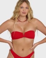 Rising Tide V Bandeau Bikini Top - Fiesta Red - Image 5