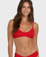 Rising Tide Ruched V Bralette Bikini Top - Fiesta Red - Image 5