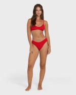 Rising Tide Ruched V Bralette Bikini Top - Fiesta Red - Image 4