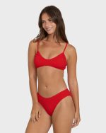 Rising Tide Ruched V Bralette Bikini Top - Fiesta Red - Image 3