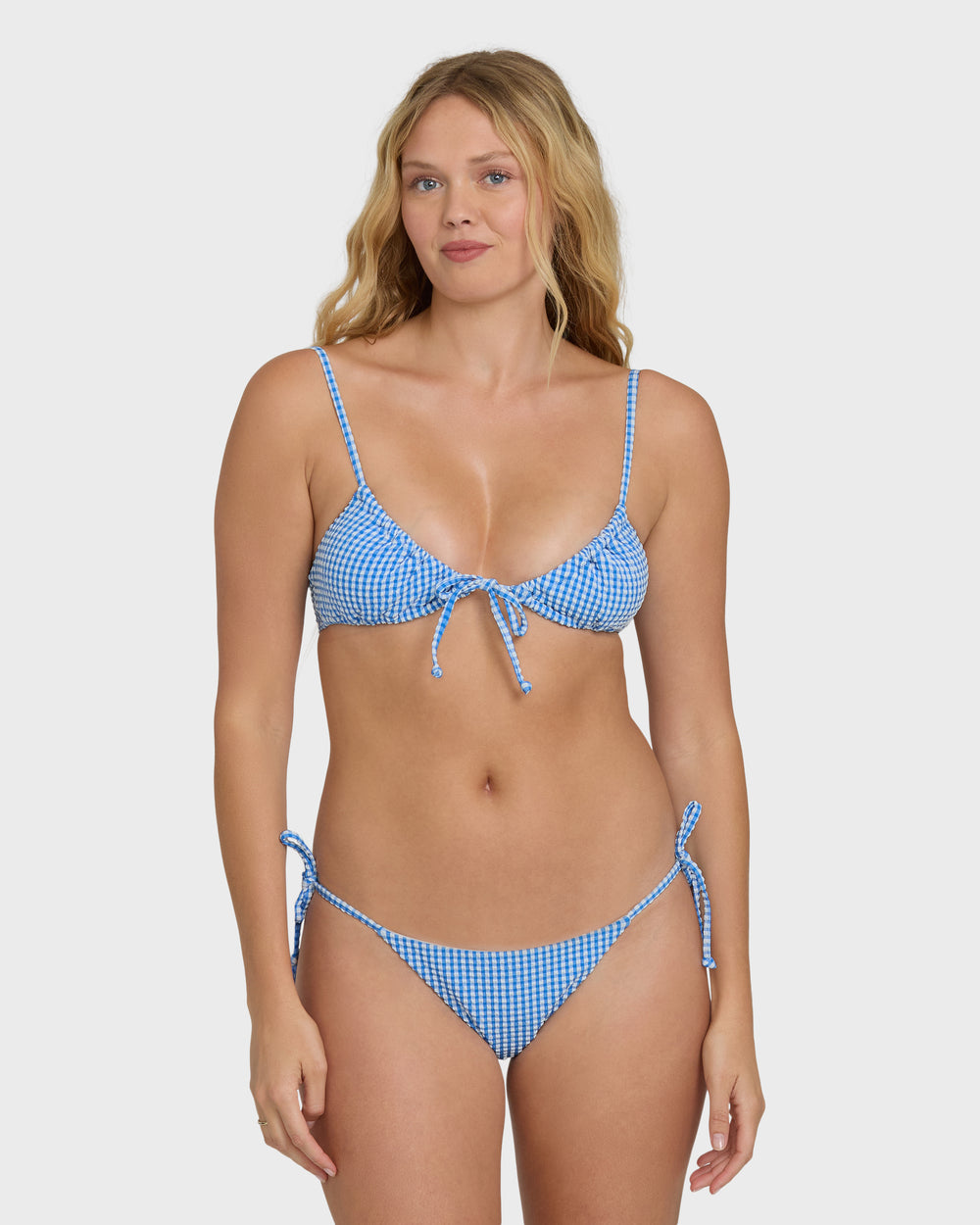 BL000382W_TRB1_OM-F.jpg Mini Wave Check Cara Bralette Bikini Top - True Blue - Image 1