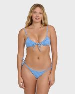 Mini Wave Check Tie-Side Tanga Bikini Bottoms - True Blue - Image 2
