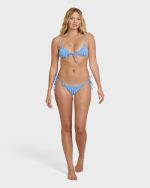 Mini Wave Check Tie-Side Tanga Bikini Bottoms - True Blue - Image 4