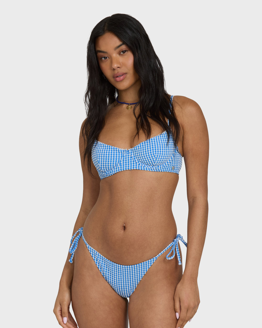 BL000384W_TRB1_OM-F.jpg Mini Wave Check Helena Underwire Bikini Top - True Blue - Image 1
