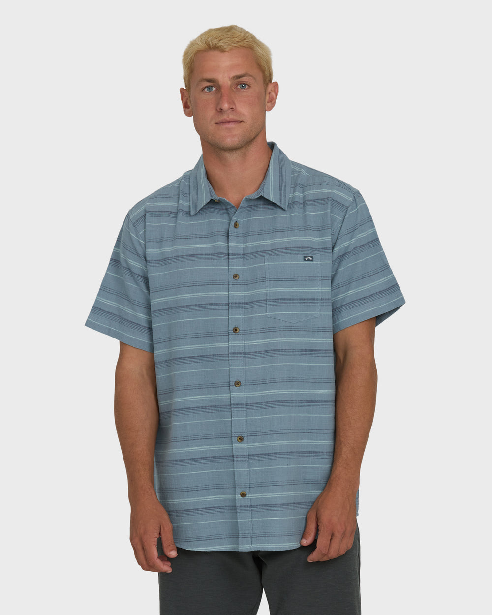 BL000487M_FOG1_OM-F.jpg All Day Stripe Short Sleeve Shirt - Blue Fog - Image 1
