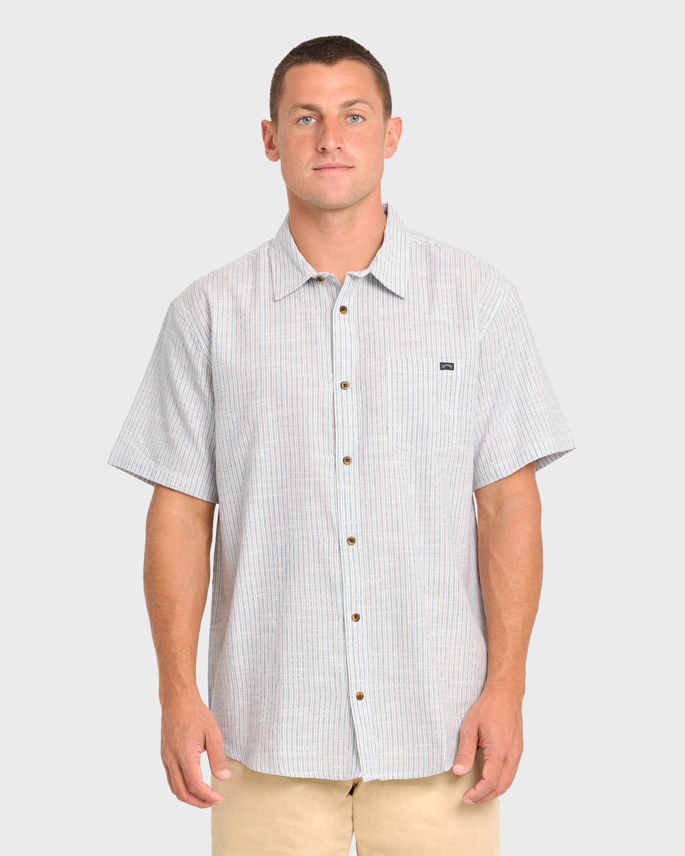 BL000487M_OFW_OM-F.jpg All Day Stripe Short Sleeve Woven Shirt - Off White - Image 1