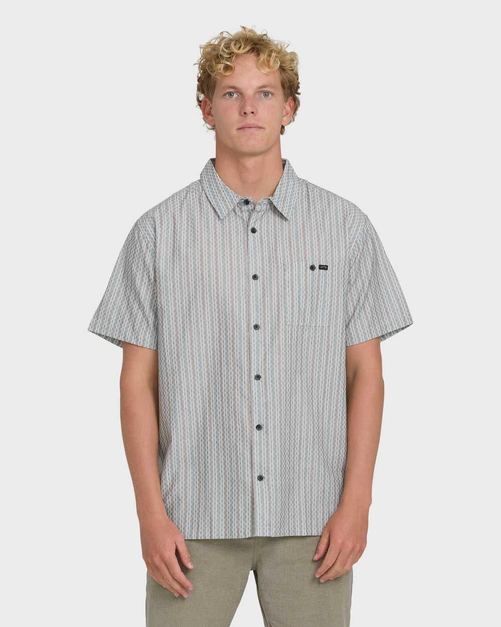 BL000488M_FOG_OM-F.jpg Sundays Jacquard Short Sleeve Woven Shirt - Fog Gray - Image 1