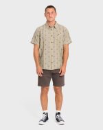 Sundays Jacquard Short Sleeve Woven Shirt - Pale Khaki - Image 3