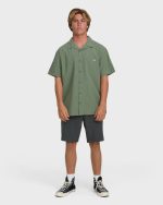 Victoria Vacay Short Sleeve Woven Shirt - Granite Green - Image 4