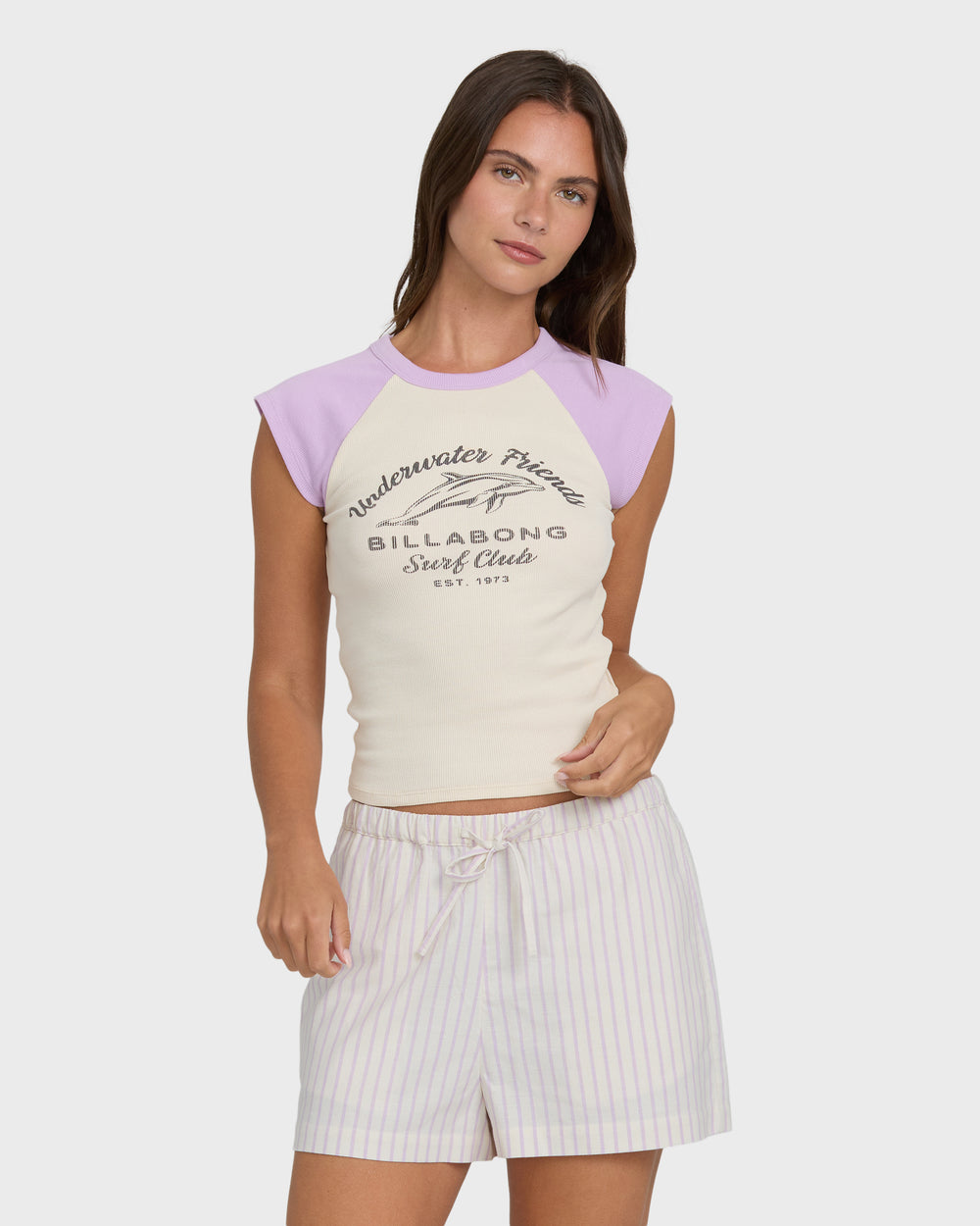 BL000498W_VGV_OM-F.jpg Wanderer Lilac Stripe Woven Shorts - Vintage Violet - Image 1
