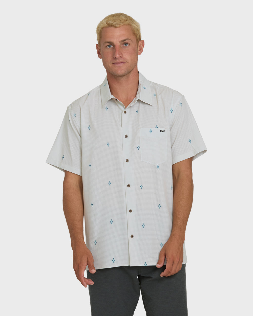 BL000542M_OAT1_OM-F.jpg A/Div Surftrek Perforated Short Sleeve Woven Shirt - Oatmeal - Image 1