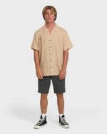 Garage Nashua Jacquard Short Sleeve Woven Shirt - Oatmeal - Image 4