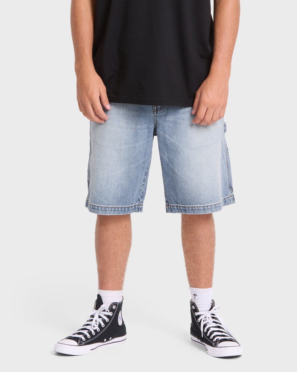 BL000558M_BLBW_OM-F.jpg Bad Dog Workwear Denim Shorts - Bleached Blue Wash - Image 1
