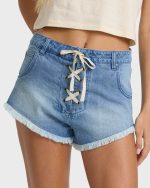 Beach Dreamin Denim Shorts - Faded Indigo Fray - Image 5