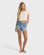 Beach Dreamin Denim Shorts - Faded Indigo Fray - Image 4
