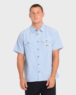 Bad Dog Short Sleeve Oxford Shirt - Blue Fog