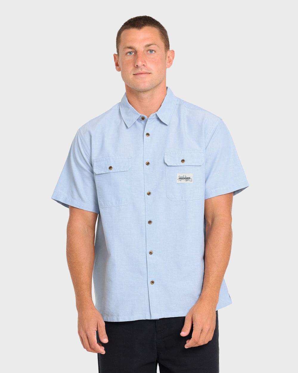 BL000844M_FOG1_OM-F.jpg Bad Dog Short Sleeve Oxford Shirt - Blue Fog - Image 1