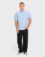 Bad Dog Short Sleeve Oxford Shirt - Blue Fog - Image 3