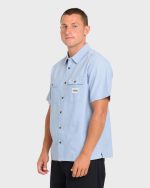 Bad Dog Short Sleeve Oxford Shirt - Blue Fog - Image 4