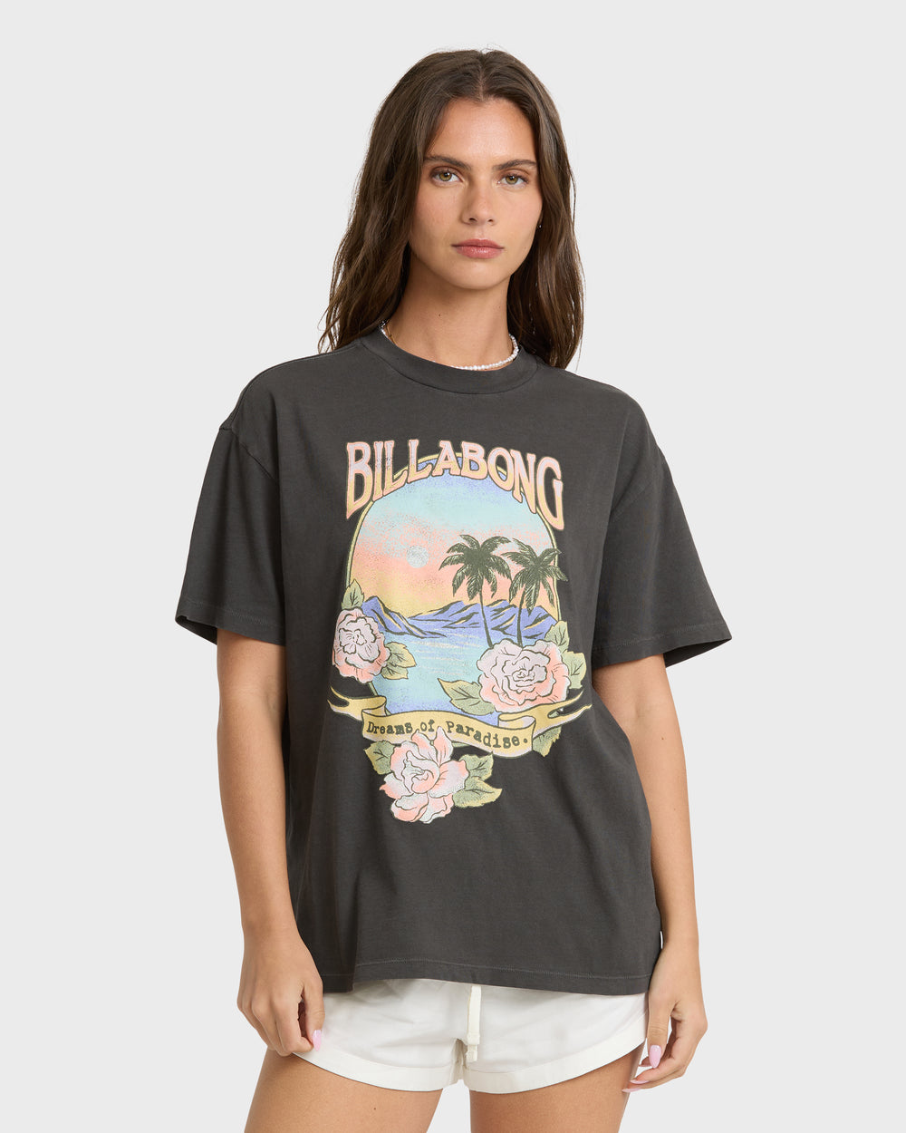 BL000866W_OB1_OM-F.jpg Dreamy Memories Short Sleeve Cotton T-Shirt - Off Black - Image 1