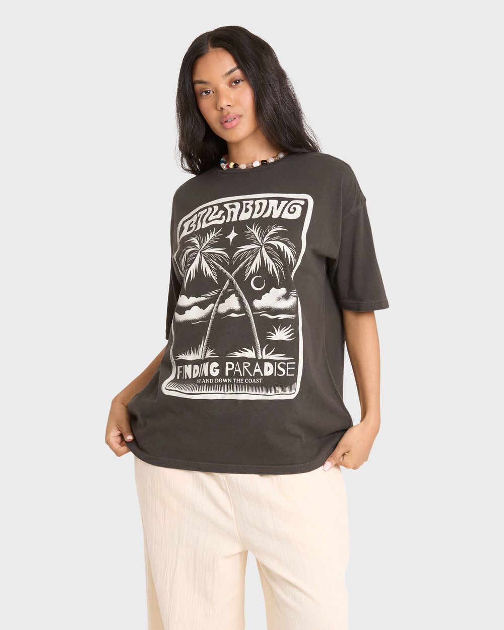 BL000877W_OB1_OM-F.jpg Tropical Filmore Short Sleeve Knit Graphic T-Shirt - Off Black - Image 1