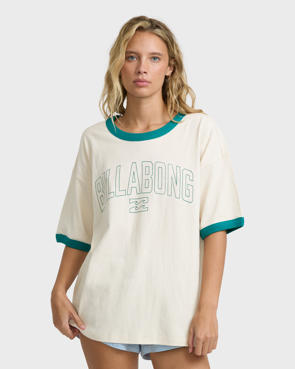 BL000922W_WCP_OM-F_6b7c87bc-a7e9-4dae-92e3-c2914d9c6bac.jpg Go West Ringer Short Sleeve Knit T-Shirt - White Cap - Image 1