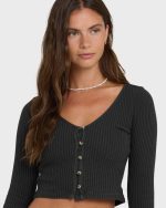 Paxton Long Sleeve Cotton Knit Top - Black Sands - Image 5