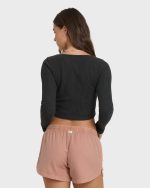 Paxton Long Sleeve Cotton Knit Top - Black Sands - Image 2
