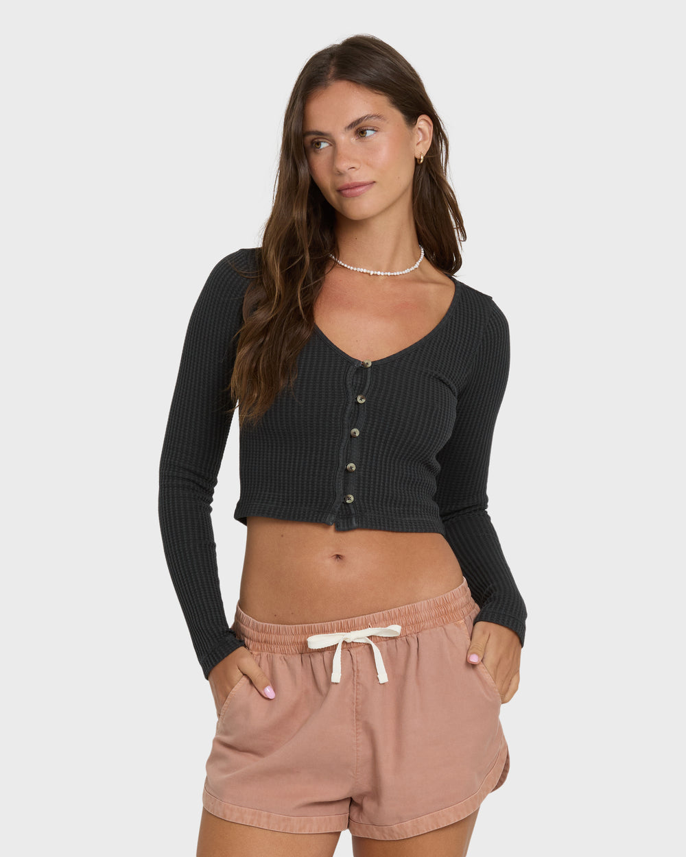 BL000930W_BSD1_OM-F.jpg Paxton Long Sleeve Cotton Knit Top - Black Sands - Image 1