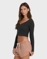 Paxton Long Sleeve Cotton Knit Top - Black Sands - Image 4