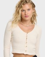 Paxton Long Sleeve Cotton Knit Top - White Cap - Image 5