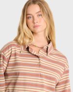 Sugar Stripe Long Sleeve Cotton Polo Shirt - Sugar Almond - Image 5